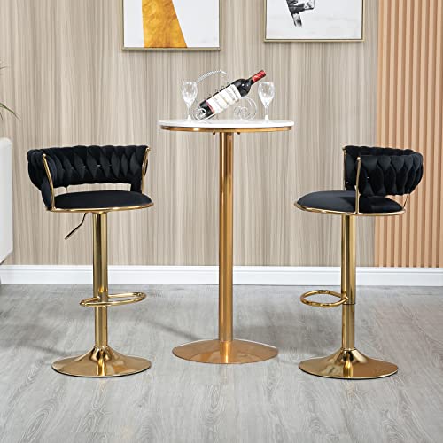 Joreipnm Swivel Bar Stools Set Of 2, Modern Velvet Upholstered Counter Height Barstools With Back & Footrest, Adjustable Gold Bar Chair For Home Bar Dining Room Pub Kitchen Island (Black, Set Of 2) #TOP3