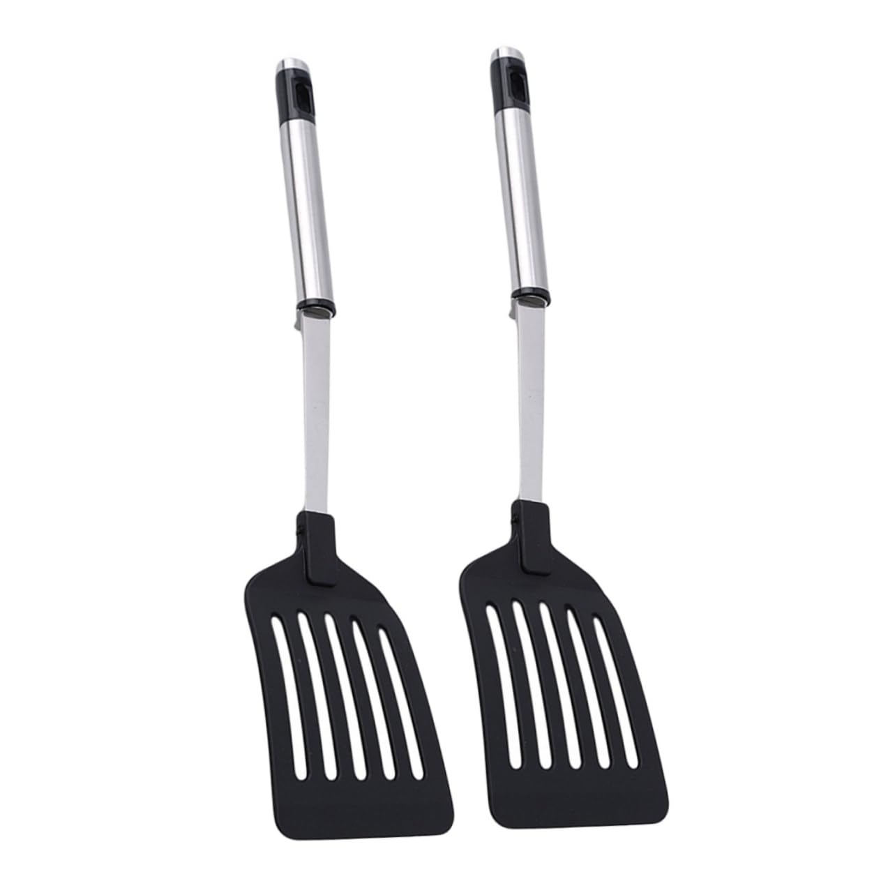 COLLBATH 2 Pcs Black Stainless Steel Spatula Cooking Turner Nylon Stainless Steel Cooking Spatula Turner for Non-stick Pan