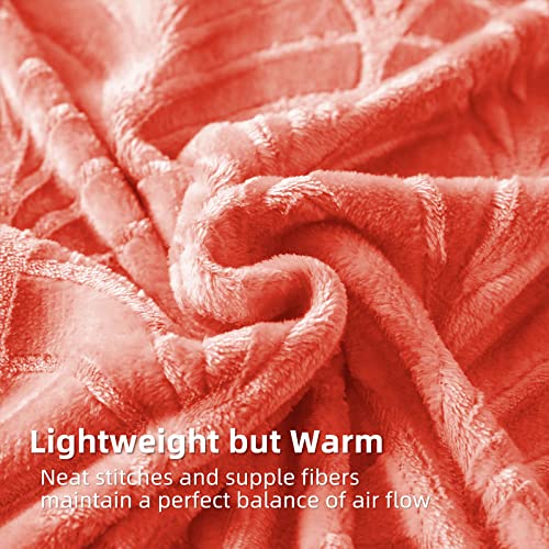 Whale Flotilla Flannel Fleece Throw Blanket for Couch, Soft Fluffy Velvet Sofa Blanket with Decorative Vintage Pattern for All Season, Warm and Lightweight, 50x60 Inch, Coral