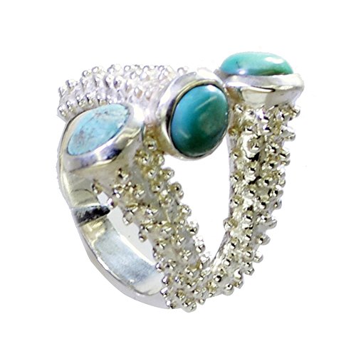 Bague turquoise ovale en argent à trois pierres fait main en taille personnalisable