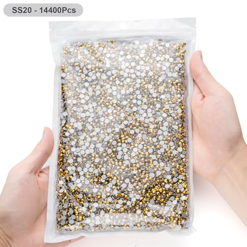 Image of Flatback Rhinestones Bulk, 14400PCS Gold Rhinestones for Clothes DIY Decoration Crafts, Gold, SS20, 4.6-4.8mm