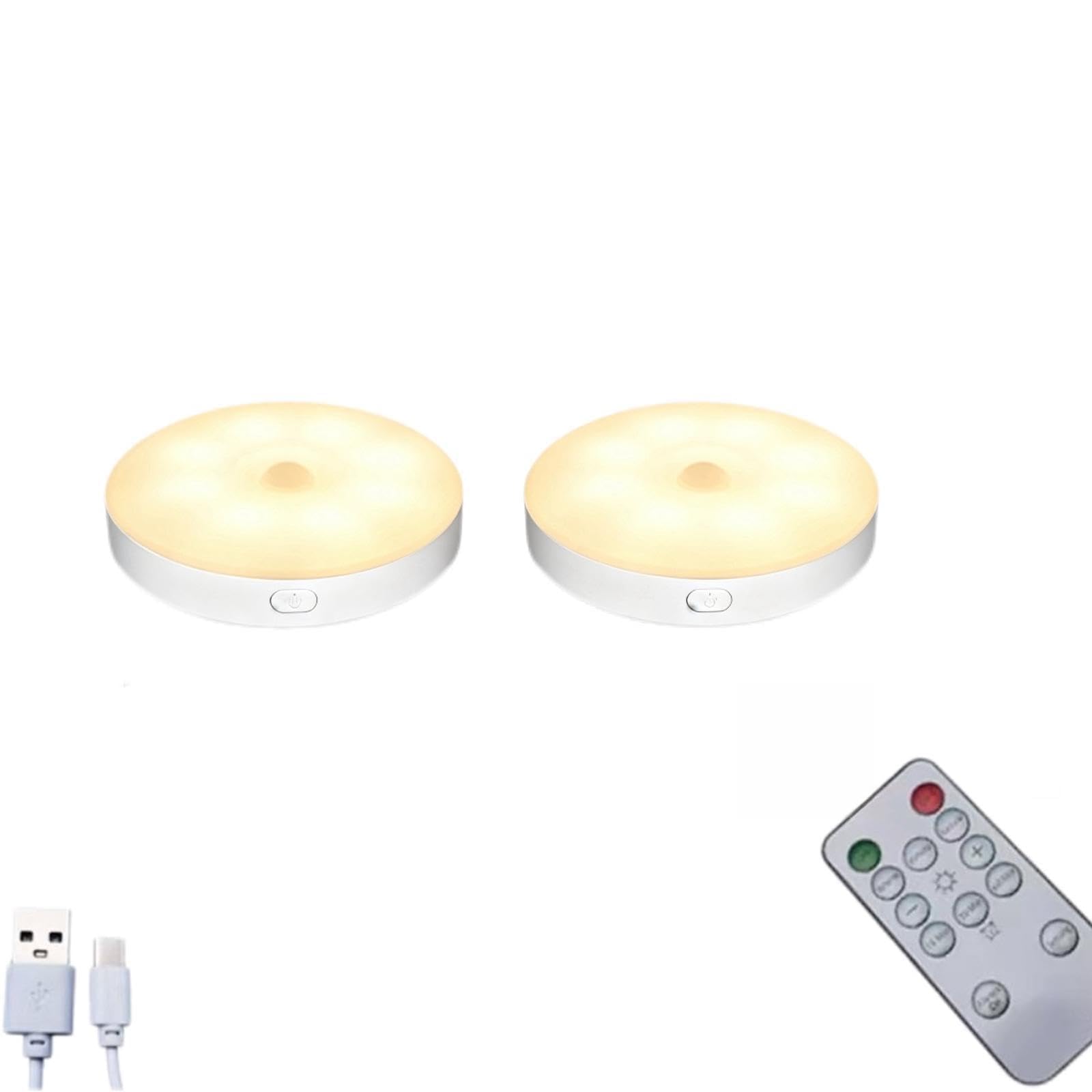 Hsioluted USB Rechargeable Motion Puck Lights, Dimmable LED Step Light for Stairs and Cabinets LED Puck Light with Motion Detection for Wardrobe