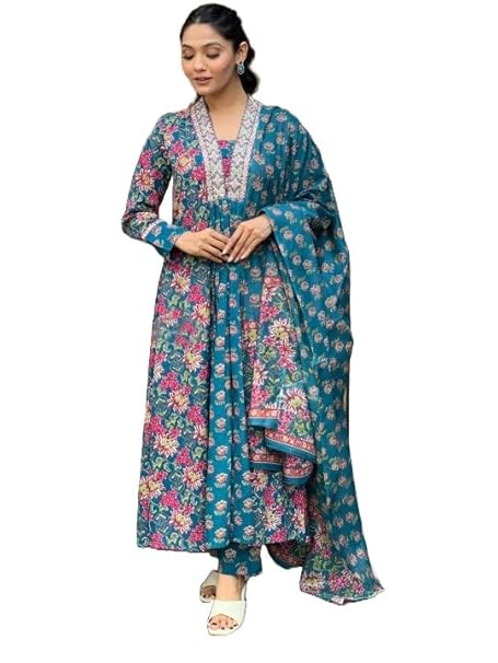 KLOSIA Women Printed A-Line Kurta and Pant Set with Dupatta