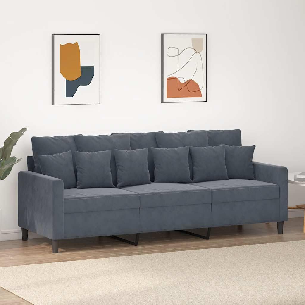 Sofá de 3 plazas terciopelo gris oscuro 198 x 77 x 80 cm sofá