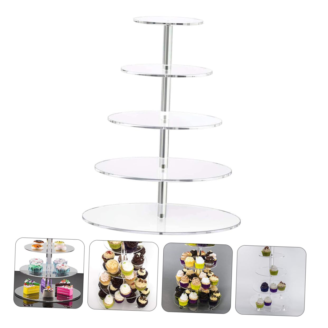 Unomor 1pc Cake Stand Cake Display Holder Circle Tray 5 Tier Cake Tower Cupcake Tower Cupcake Serving Holder Tiered Serving Tray Fruit Pastry Stand Riser Dessert Display Stand Acrylic