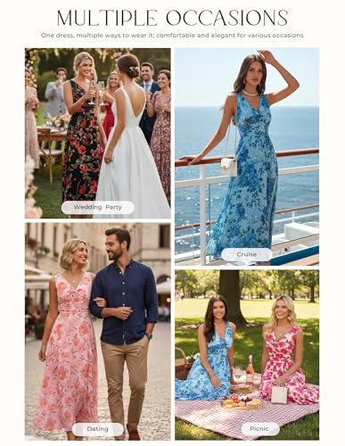 Image of GRACE KARIN Women's Summer Sleeveless Floral Maxi Dress V Neck Formal Wedding Guest Dress A Line Beach Vacation Clothes