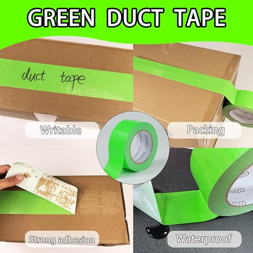 Image of COSIMIXO 5-Pack Green Heavy Duty Duct Tape, 2 inches x 30 Yards, Strong, Flexible, No Residue, All-Weather and Tear by Hand - Bulk Value for Repairs, Industrial, Professional Use