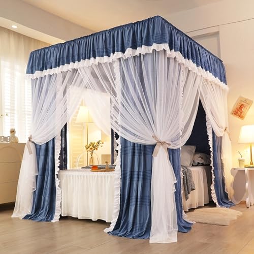 GJMSSMY Elegantes Cortinas de Lujo con mosquitera de 4 Postes en Las Esquinas, Estilo Princesa, con Volantes, para Cama, Estilo Techo elástico, Doble Capa, acogedora, para la decoración de