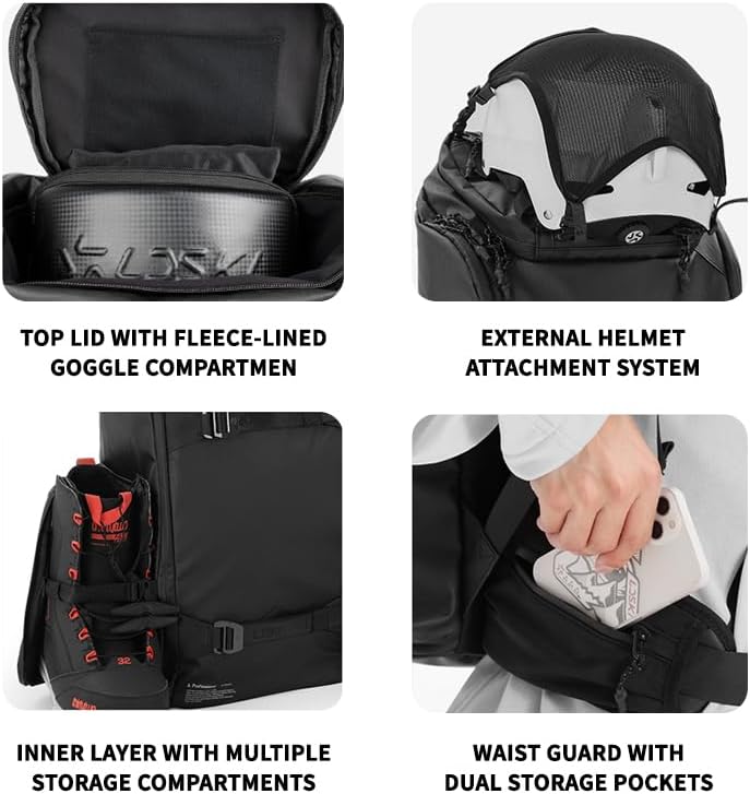 SNOWVERB Ski Boot Bag Backpack, 35L Ski Gear Bag & Snowboard Boot Bag, Capacity Waterproof Ski Travel Bag Snowboard Backpack