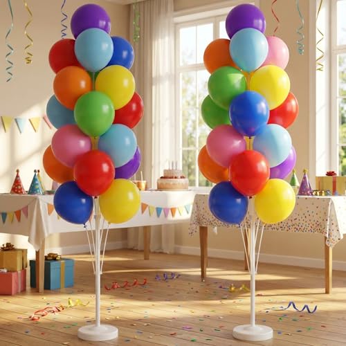 Image of Balloon Column Kit Set of 2 With Balloons Assorted Color - Balloon Stand with Base&Pole,Balloon Tower Backdrop Decoration for Wedding, Baby Shower, Birthday Party, or Bachelorette Parties