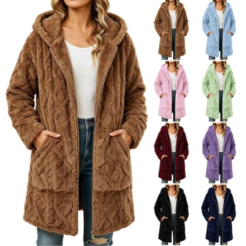 YRAETENM Fleece Jacket Women Lightweight Casual Zip Up Hooded Warm Coats - image 1