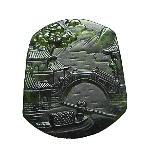 Pendentif paysage noir jade vert foncé collier Wen homme collier pierre naturelle