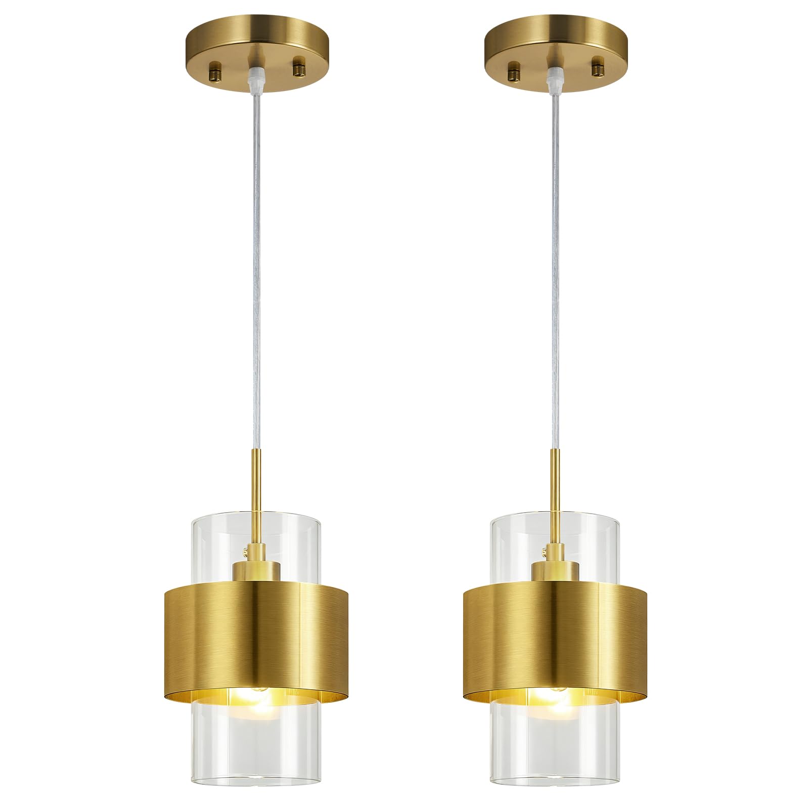Photo 1 of LBSQJ Modern Gold Pendant Lighting Indoor Kitchen Island Pendant Light Glass Shade Ceiling Light Fixtures for Bedroom Dining Room Living Room(2-Pack)