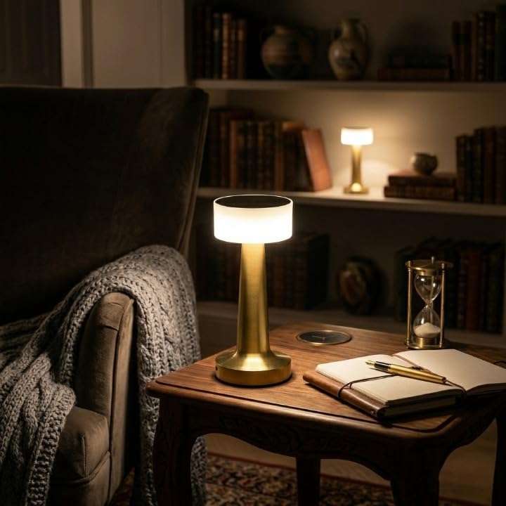 Image of Table Lamp | 2000mAh Battery | Home Decor, Lamps for Bedroom, Lamp for Living Room, Stepless Dimming, 3 Colour Touch Control, USB-c Charging (Metal - Gold)