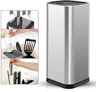 Pawaca Universal Knife Block, Stainless Steel Knife Holder Stand with Slots for Scissors and Sharpening Rod, Rectangular knife storage stand Safe and Detachable for Easy Cleaning (9.25x3.74in)