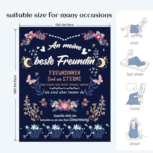 HTGWCG Geschenke für Freundin Decke, Beste Freundin Geschenke, 150 × 130CM Flauschig Decke,Kreatives Geschenke für Mädchen Frauen, für Meine Beste Freundin Schwestern
