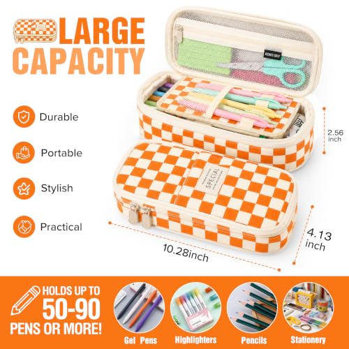 Image of Pencil Case, Large Capacity Aesthetic Pencil Cases with Durable Zipper, Big Stationery Pencil Pouch for Women & Men , Adults Portable Storage Organizer Bag for College, Office, Travel (Yellow Grid)