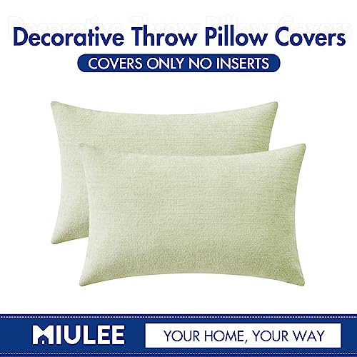 Image of MIULEE Pack of 2 Spring Light Green Couch Throw Pillow Covers 12x20 Inch Soft Chenille Lumbar Pillow Covers for Sofa Living Room Solid Dyed Cases