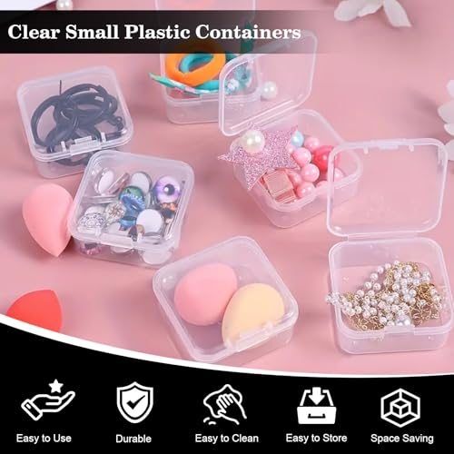 Image of AQQHSAIN 100 Pieces Transparent Boxes with Hinged Lid Clear Plastic Beads Storage Containers Box Mini Square Arts Crafts Storage Boxes Organizers for Earplugs,Pins, Jewelry,Small Items