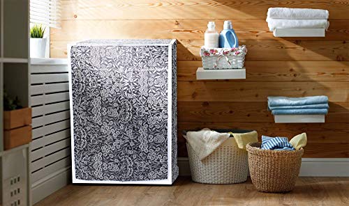 Image of Classic Top Load Washing Machine Cover Suitable for LG 6 Kg, 6.2 Kg, 6.5 Kg, 7 Kg (56cmsX56cmsX85cms, Black Flower)