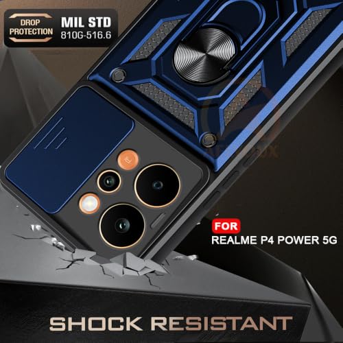 Image of Armor Bumper Back Cover Case for Realme P4 Power 5G | Rotating Camera Cover, Ring Holder & Kickstand | Heavy Duty & 360 Degree Protection Back Cover (Blue)