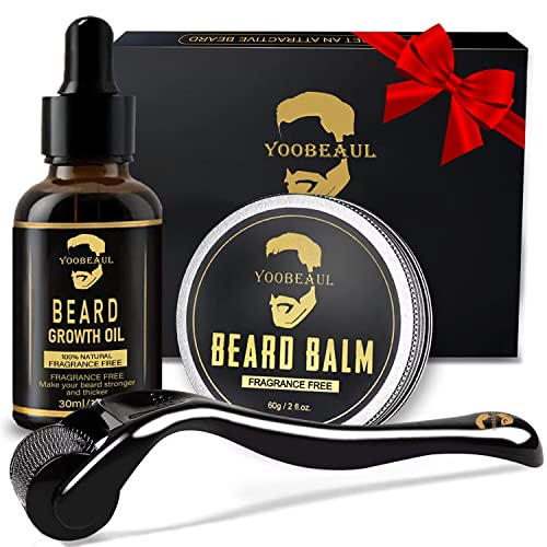 Yoobeaul Beard Growth Kit, Beard Derma Roller + Beard Oil & Beard Balm, Beard Roller Kit - Fathers Gifts For Dad - Gifts For Men Husband Boyfriend #TOP3