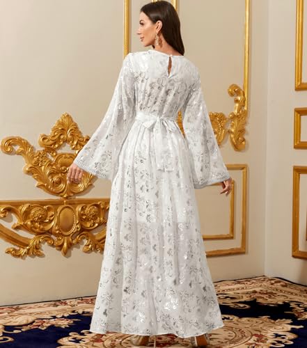 Image of Middle Eastern Modest Maxi Dress - Muslim Moroccan Kaftan Abaya for Women Gold Embroidered Eid Dress Islamic Traditional Wear