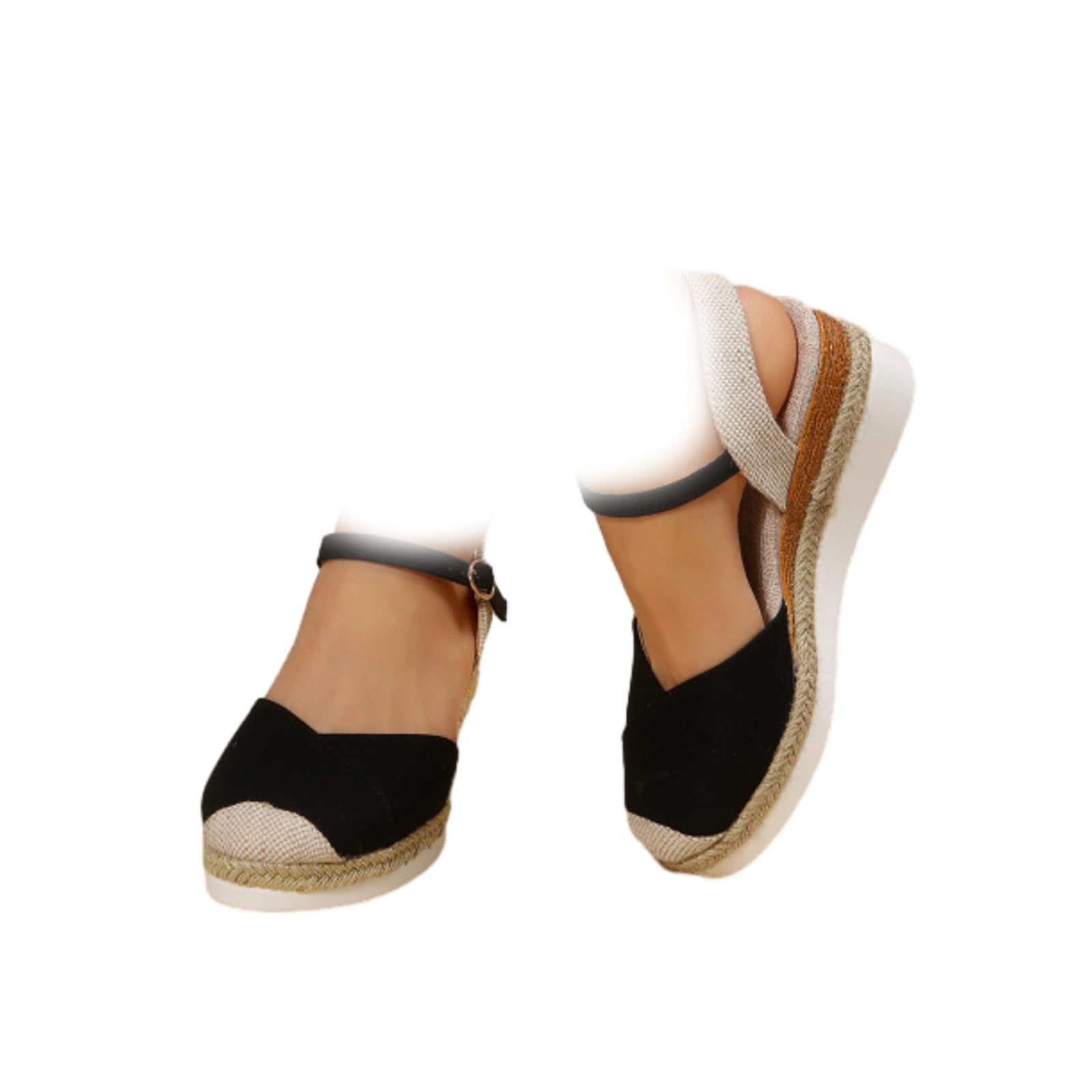 Elegantes sandalias de cuña baja con puntera cerrada para mujer, sandalias de verano de cuña baja, informales, ligeras y cómodas con correa al tobillo