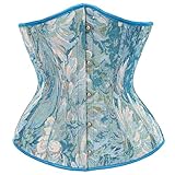 SZIVYSHI Floral Corset Tops for Women, Underbust Lace Up Bodice Lingerie, Renaissance Vintage Ren Faire Steampunk Medieval Goth Victorian Strapless Bodysuit, Blue, Size L