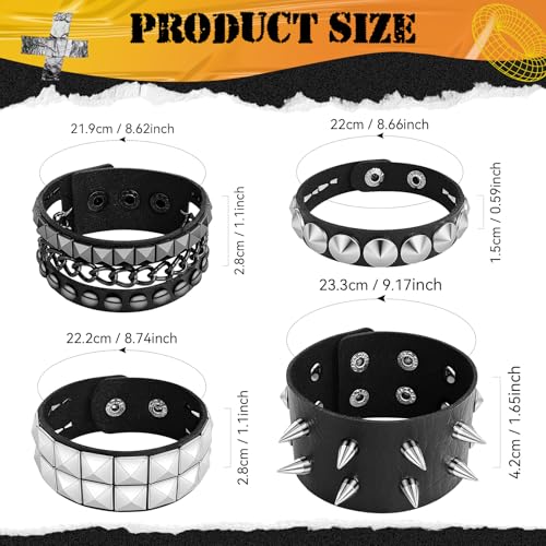 Set de pulseras punk de cuero con tachuelas para hombres y mujeres miniatura 2