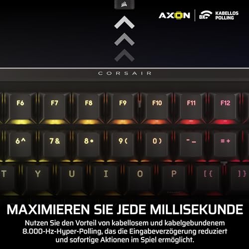 Corsair Vanguard 96 Wireless Mechanische RGB Gaming Tastatur – Schwarz | QWERTZ Deutsch, 96% Layout, Hot-Swap MLX Switches, 8000Hz Hyper-Polling, Stream Deck Integration, FlashTap SOCD