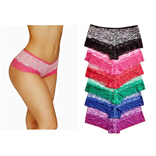 Sexy printed lace trim cotton hipsters boy shorts pack of 6 diffe…