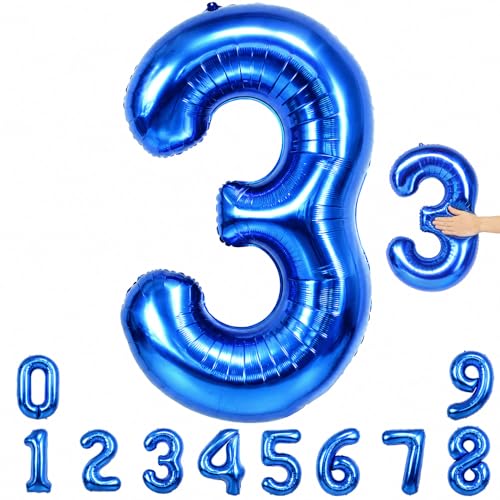 Image of TONIFUL 40 Inch Navy Blue Number 3 Balloons Large Foil 3rd Birthday Decor | Deep Blue 3 Balloon Number Three for 3rd 13th 23rd 30th 33rd Birthday 3 Year Anniversary, Blue Decorations for Men Boys