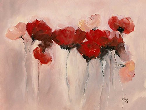 Affiche sur toile moderne rose rouge poppies fleurs encadrée 82x109