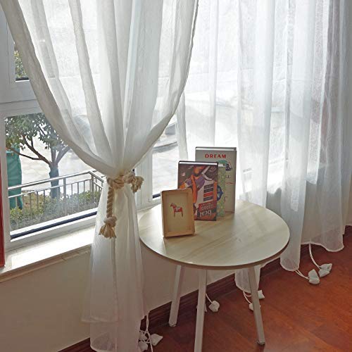 Fadfay Sheer Curtain 78"X59" Attached Valance Farmhouse White Lace Balloon Curtain Adjustable Tie-Up Curtain Shades, 1 Panel Door Curtain Shabby Tulle Curtain For Window #TOP5