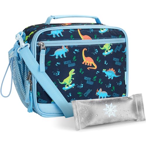 Choco Mocha Lunch Box Kids Lunch Box for Girls Lunch Boxes for School Lunch Bag ice packs with Shoulder Strap for Toddler Preschool Kindergarten Dinosaurs Blue