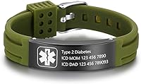 Vista 10 de LanM Pulseras de alerta médica para hombres, pulsera médica para mujeres, pulsera de identificación médica de silicona, tipo 1, pulsera de alerta