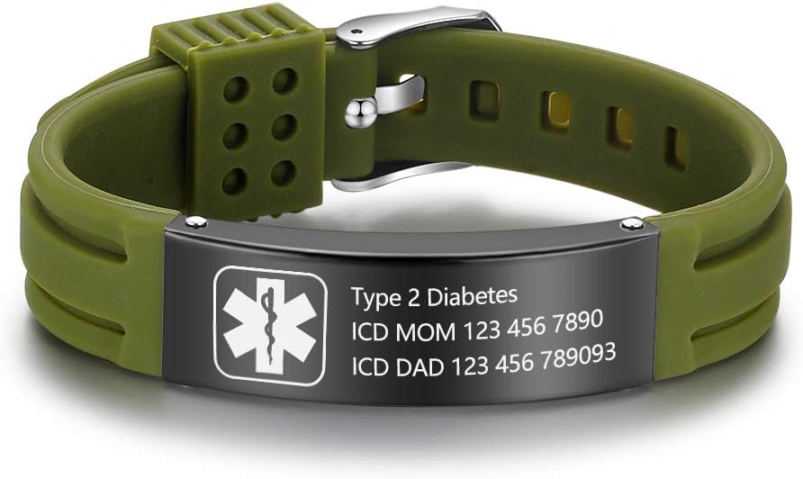 Medical Alert Bracelets for Men Medical Bracelet for Women Silicone Medical ID Bracelet Type 1 Diabetes Bracelet Medical Alert Bracelet