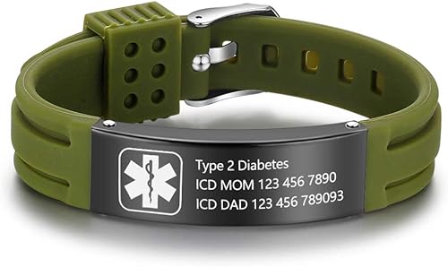 Miniatura 10 de LanM Pulseras de alerta médica para hombres, pulsera médica para mujeres, pulsera de identificación médica de silicona, tipo 1, pulsera de alerta