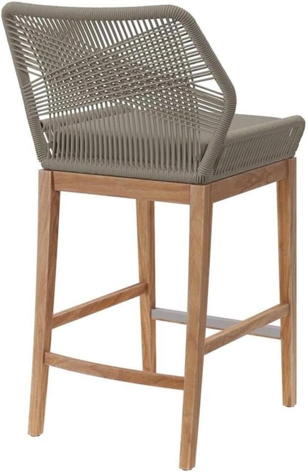 Modway Wellspring Outdoor Patio Teak Wood Bar Stool in Light Gray/Greige