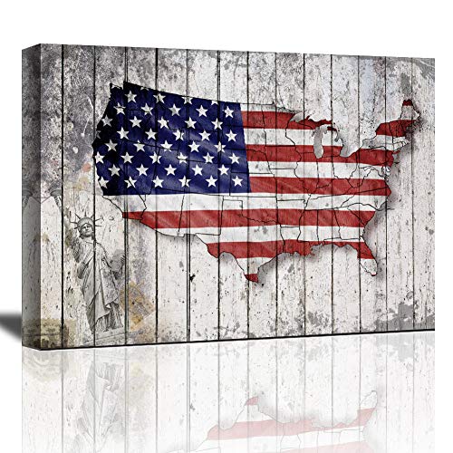 Yi Chuang Art Wall Decor American Flag Map Statue Of Liberty Wall Art Patriotic Theme Vintage Usa Map Canvas Art Prints Framed Living Room Decor #TOP16
