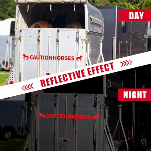 Image of Gilprop 2 Pcs Horses Trailer Decal Sticker Safety Kit Reflective Red 4.5 x 50 Inch Trailer Caution Sign for Safety Warning Decal Car Gift Decor