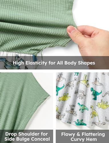 Image of PATPAT Family Matching Dresses Dinosaur Print Short-Sleeve Belted Jade Green Women L