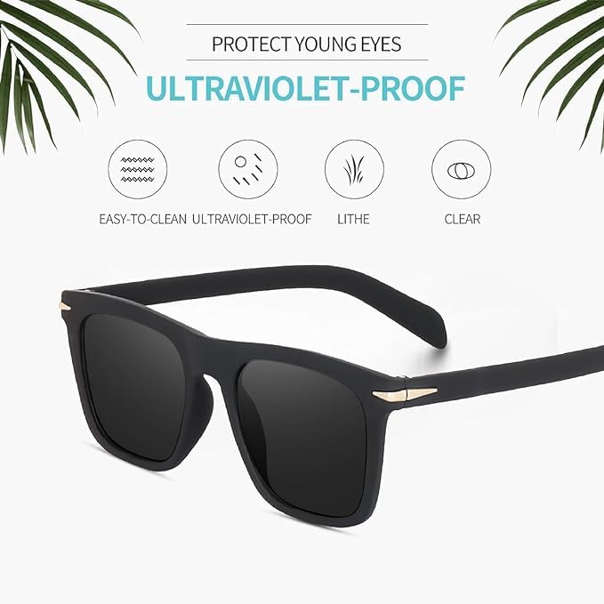 Image of Men's Square Sunglasses - Full-Rim, Durable Build, Unisex Style, Non-Polarized, Classic Black