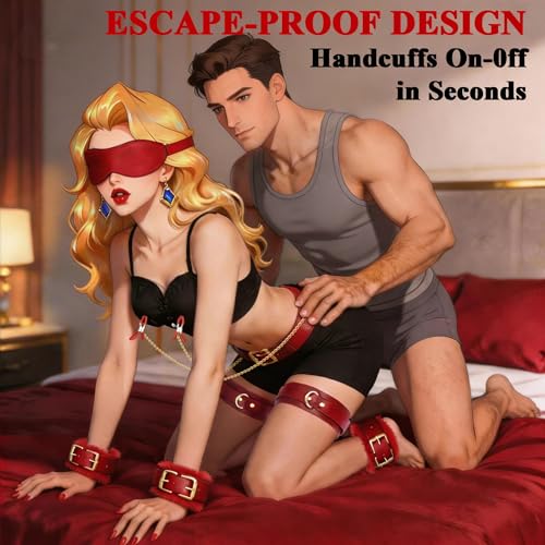 Image of Sex Bondage BDSM Kit 15PCS - Adjustable Bondage Restraints Set with Nipple Clamps, Handcuffs, Ankle & Thigh Cuffs, Waist Belt, Eyepatch, Cross Strap SM Games Adult Sex Toys for Couples Men Women