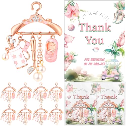 10 Set Golf Party Favors for Guest Women Pink Rhinestone Golfer Brooch Pins Pendants Jewelry with Thank You Cards Golf Clubs Party Supplies for Girls Birthday Baby Shower Sport Gift Supplies