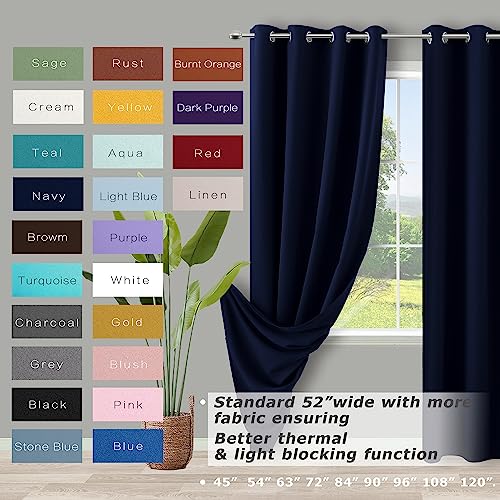 Navy Blue Blackout Curtains For Bedroom 2 Panels Set 84 Inch Length Window Treatments Thermal Insulated Drapes Room Darkening Grommet Window Curtain For Living Room Boys 52X84 Inches Long Dark Blue #TOP1