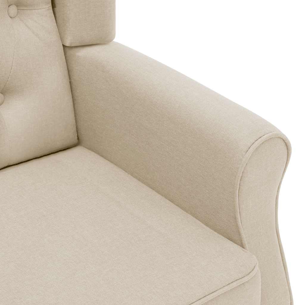 Fotel z podnóżkiem, kremowa tapicerka, 68 x 78 x 94 cm, z wysokim oparciem i drewnianą ramą, mebel wypoczynkowy do salonu, ergonomiczny i wygodny do czytania i relaksu