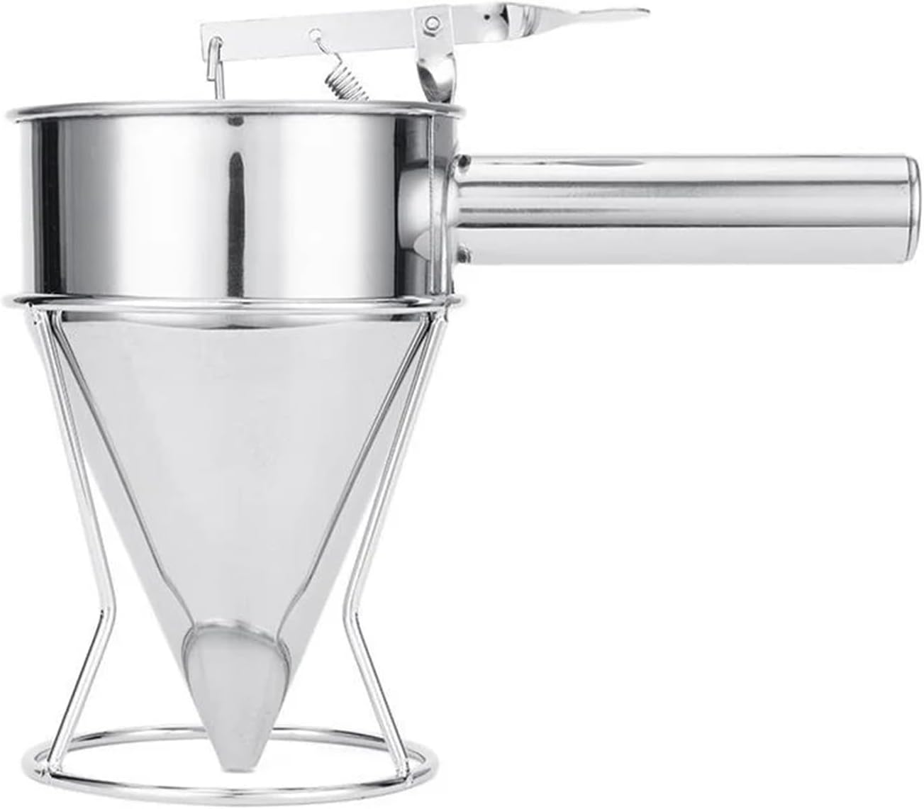 600/1200ML Oil Bucket With Holder Stainless Steel Funnel Dispenser Cupcake Pancake Batter Octopus Ball Kitchen Baking Tool(Large)