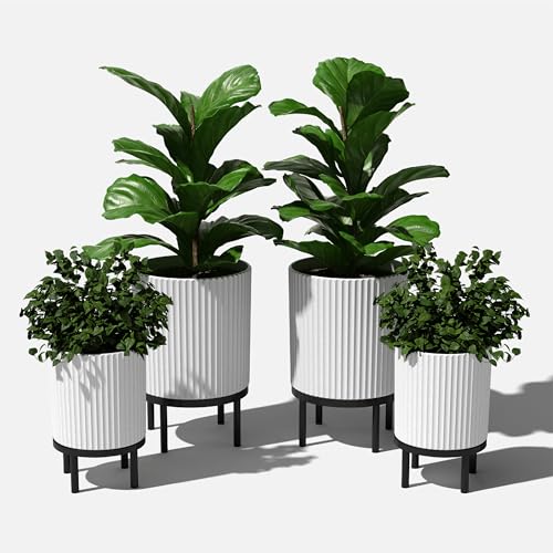 Image of Veradek Demi Series Raised Duo Planters - Set of 2 Planters with Stands | Made From a Durable Plastic-Stone Composite & Comes With Wooden Stand. Modern Porch /Patio Decor